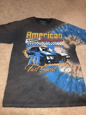 & Other Stories Tie-Dye Graphic Racing Tee - Blue/Black/Brown